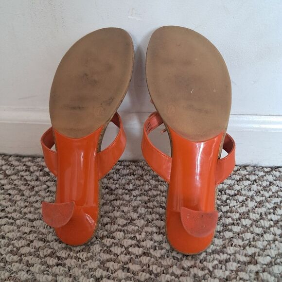 Vintage Y2K Kitten Heels Women's 7.5 No Boundaries Orange Flower Cork Preppy - Picture 5 of 11